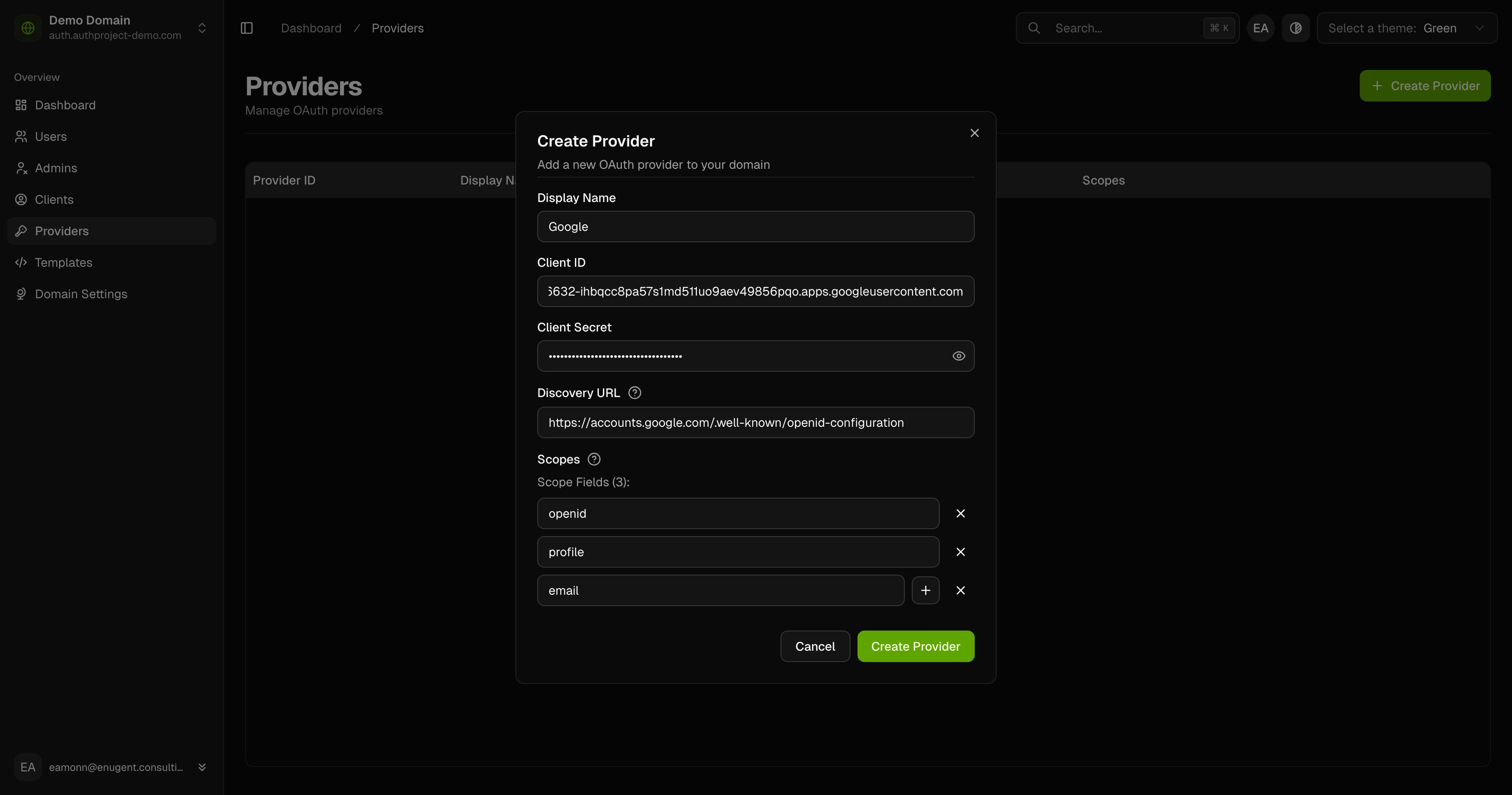 Enter Provider details