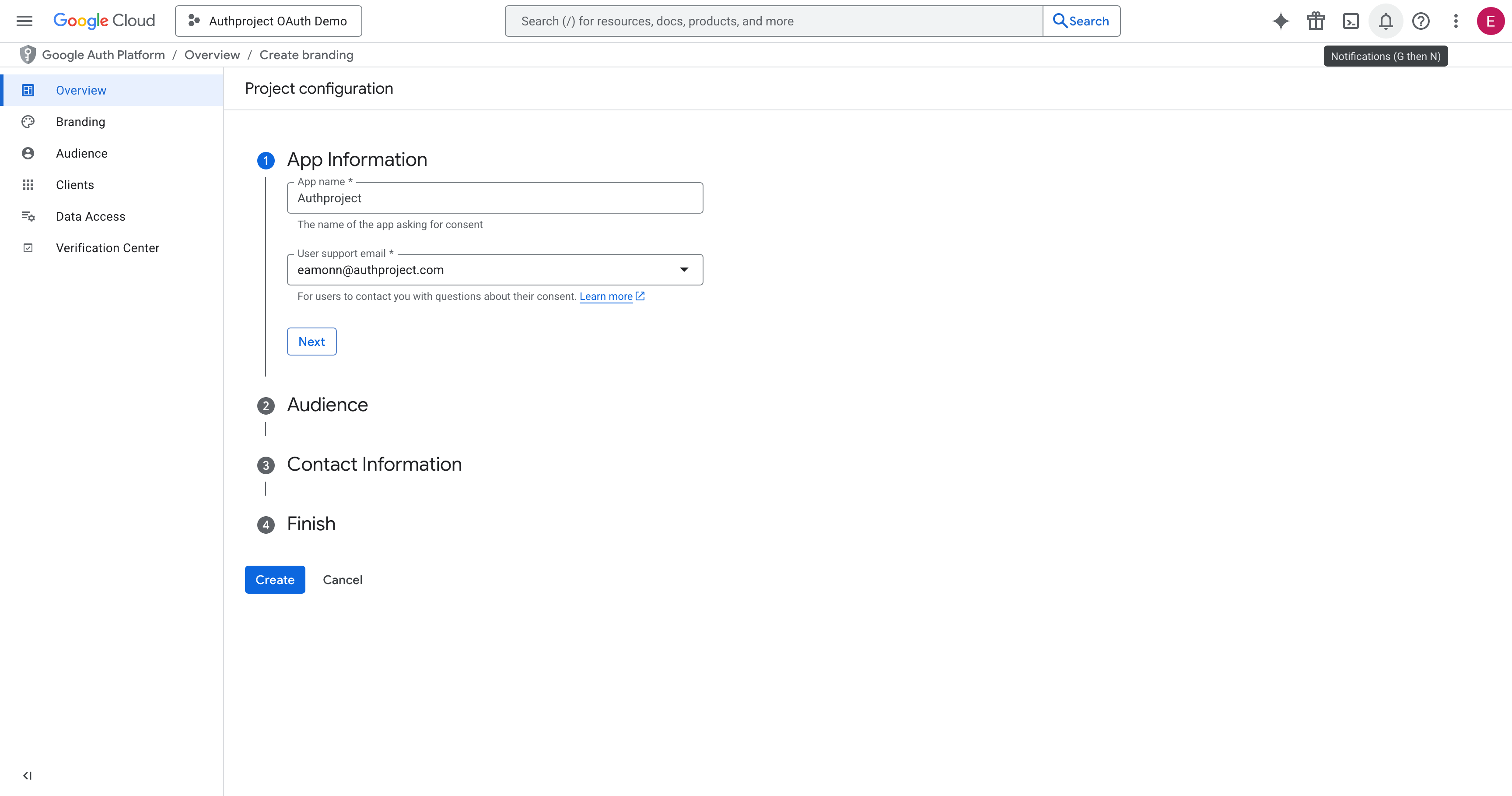 Enter information