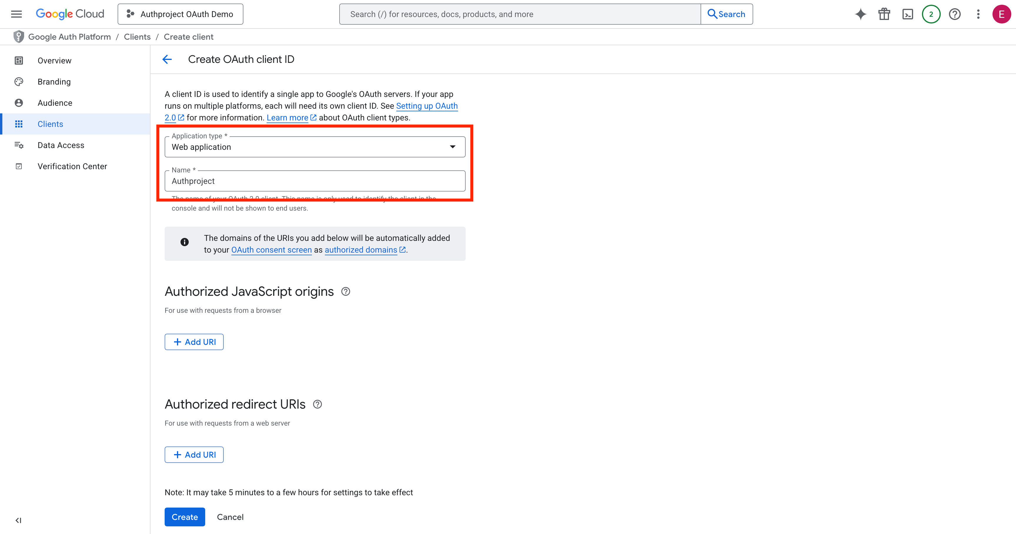 Select Web Application, enter a name, and click Create