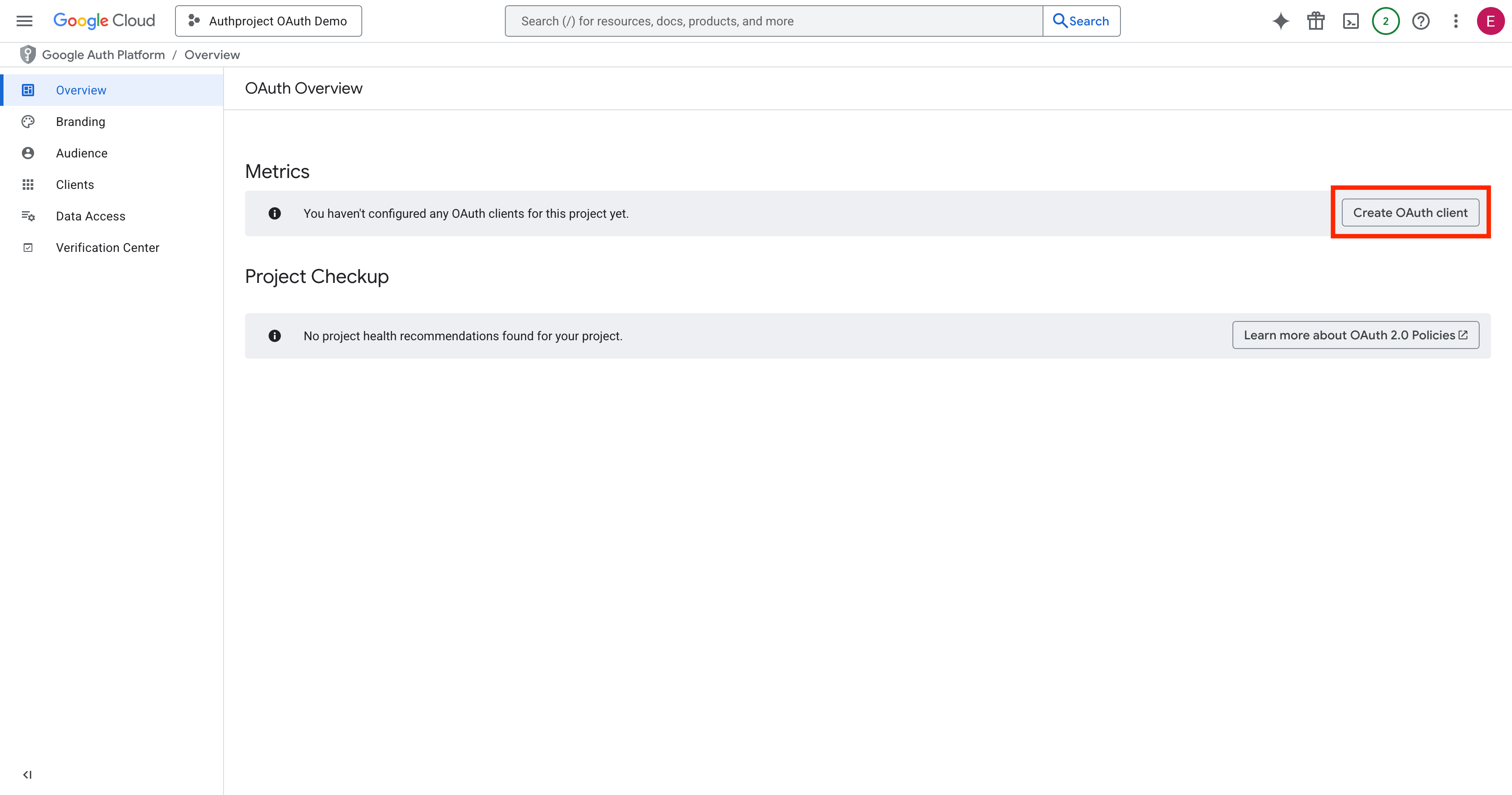 Click on Create OAuth Client